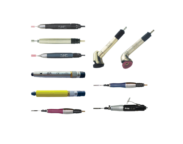 A collection of pneumatic air tools and air grinders for precision grinding and polishing of industrial parts