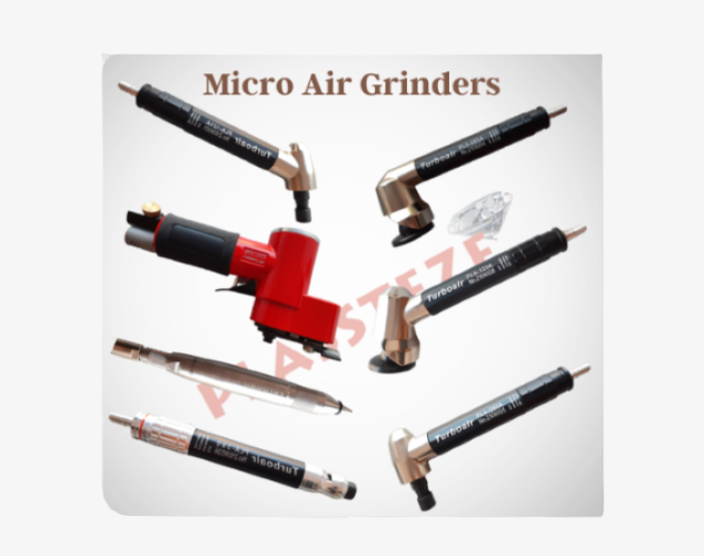 A collection of pneumatic air tools and air grinders for precision grinding and polishing of industrial parts