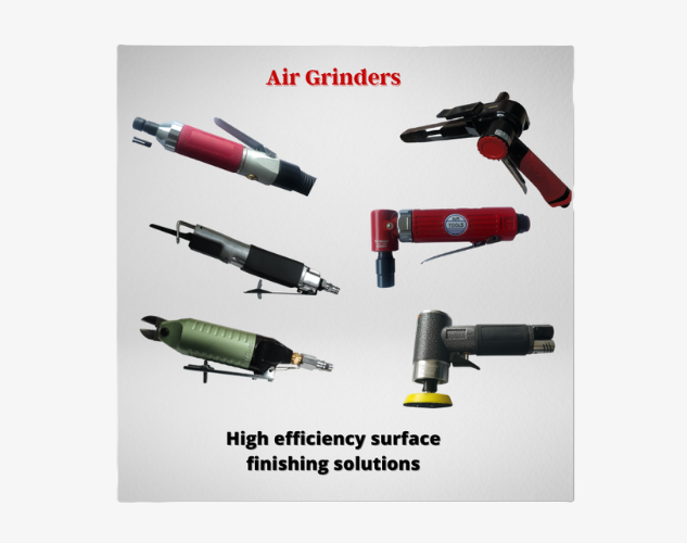 A collection of pneumatic air tools and air grinders for precision grinding and polishing of industrial parts