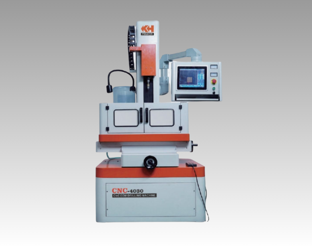 A CNC EDM drill machine for precision drilling of small, deep holes in hard metals and alloys