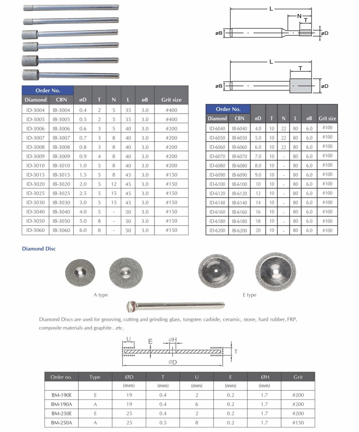 Set of industrial grinding pins with diamond and CBN abrasive coatings for hard material removal.