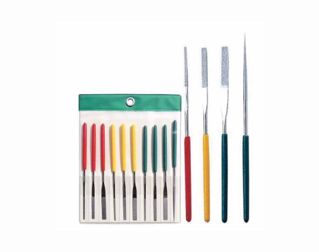 Flat and round diamond hand files, perfect for fine finishing of metal, glass, and ceramics