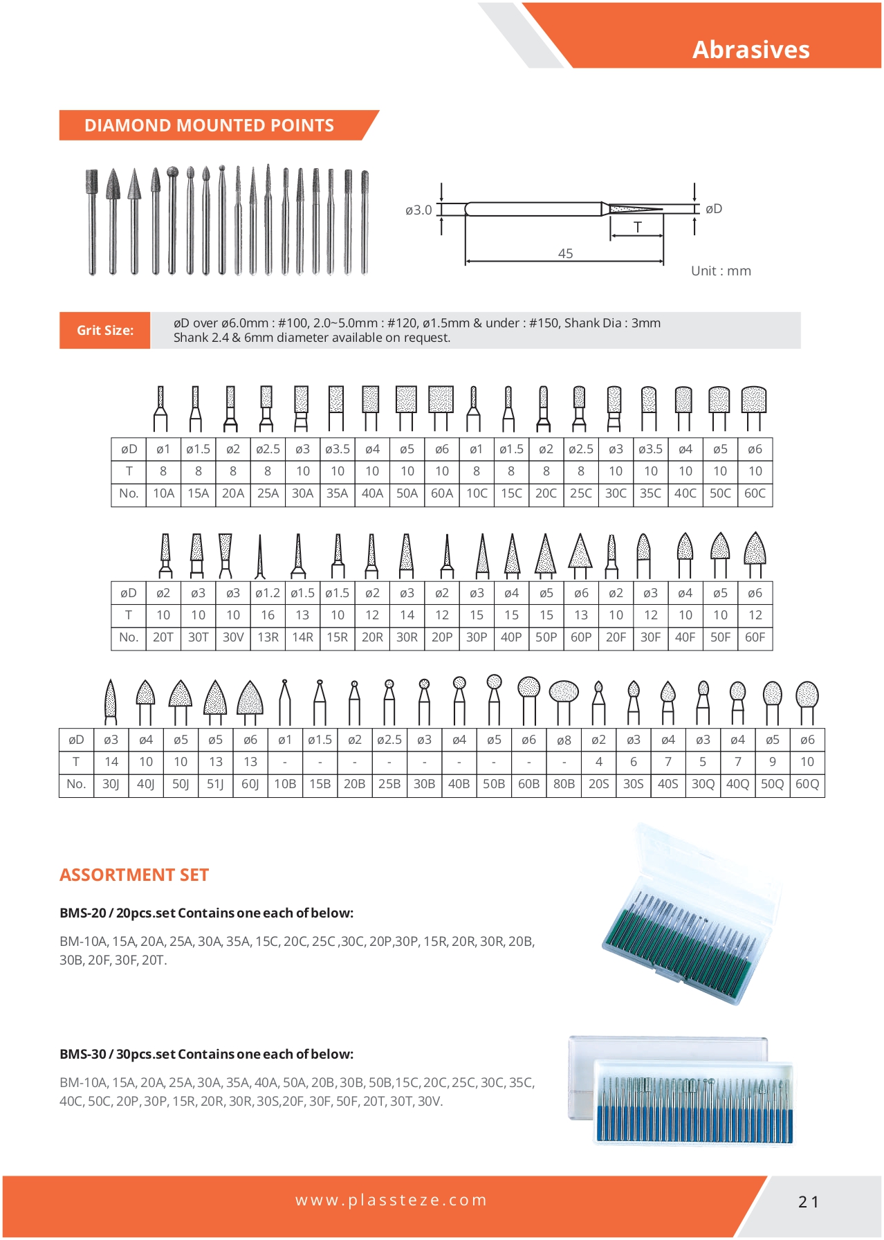 Industrial diamond mounted points for precision internal grinding of hard alloys and ceramics.