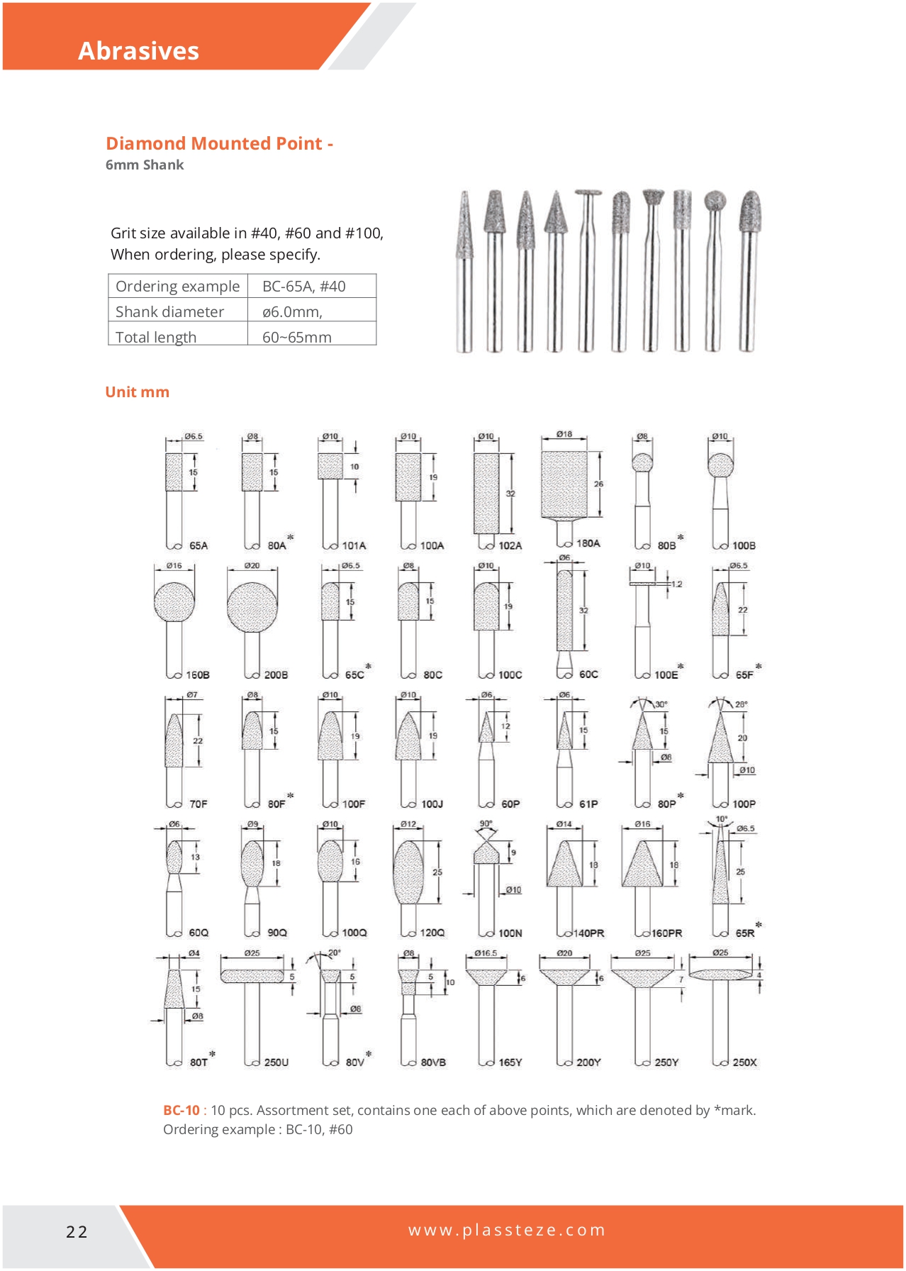 Industrial diamond mounted points for precision internal grinding of hard alloys and ceramics.