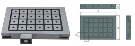 An electro permanent magnetic chuck designed to hold workpieces securely for milling machine applications.
