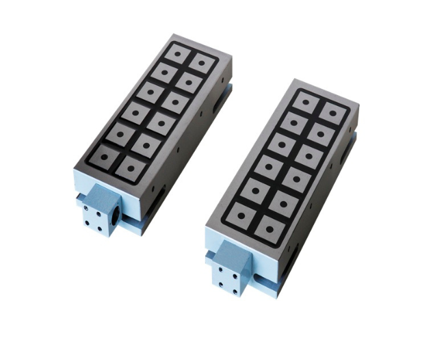 An electro permanent magnetic chuck designed to hold workpieces securely for milling machine applications.