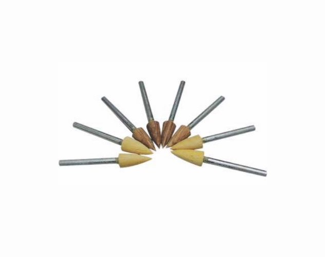 Wood laps in various shapes, including sticks, bobs, and cones, for precision polishing.